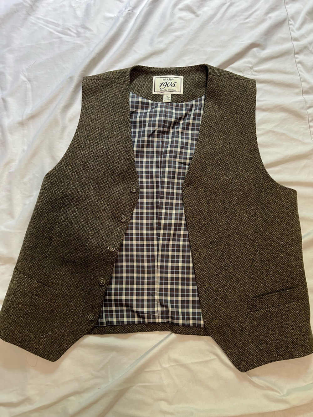Jos. A. Bank Brown Tweed Vest with Navy Accents